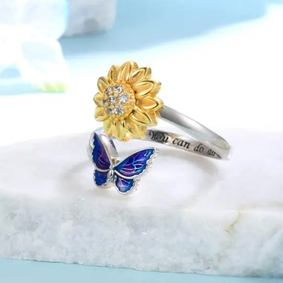 Creative Butterflies And Sunflowers Adjustable Opening Ring Perfect Gift - Picture 6 of 7
